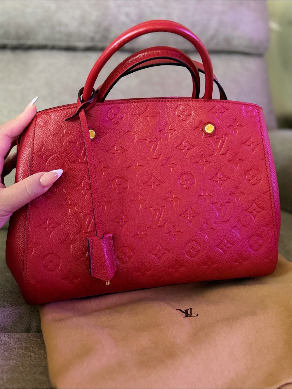 Louis Vuitton Red Embossed Monogram Satchel